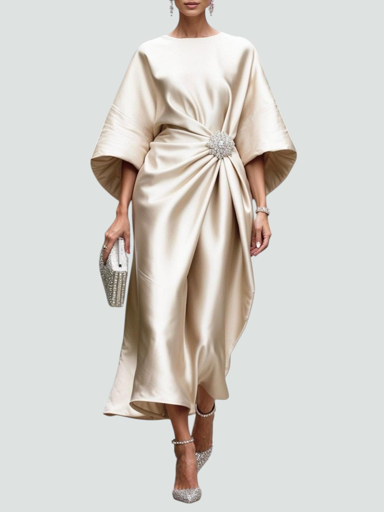 Koralia | Vestido midi para mujer con nudo frontal elegante | Moderno