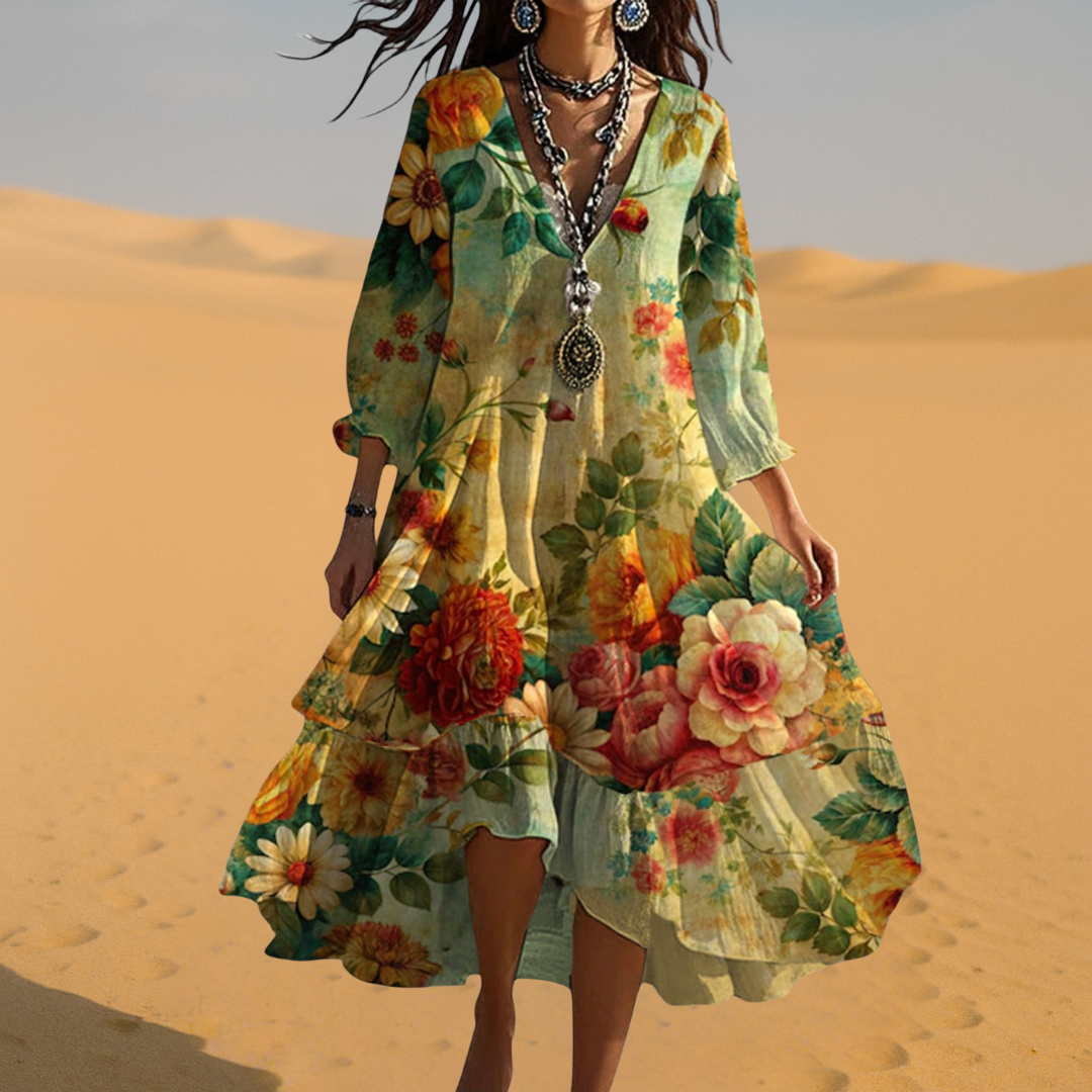 Lucía | Boho-Sommerkleid für Damen mit V-Ausschnitt und Blumenmuster