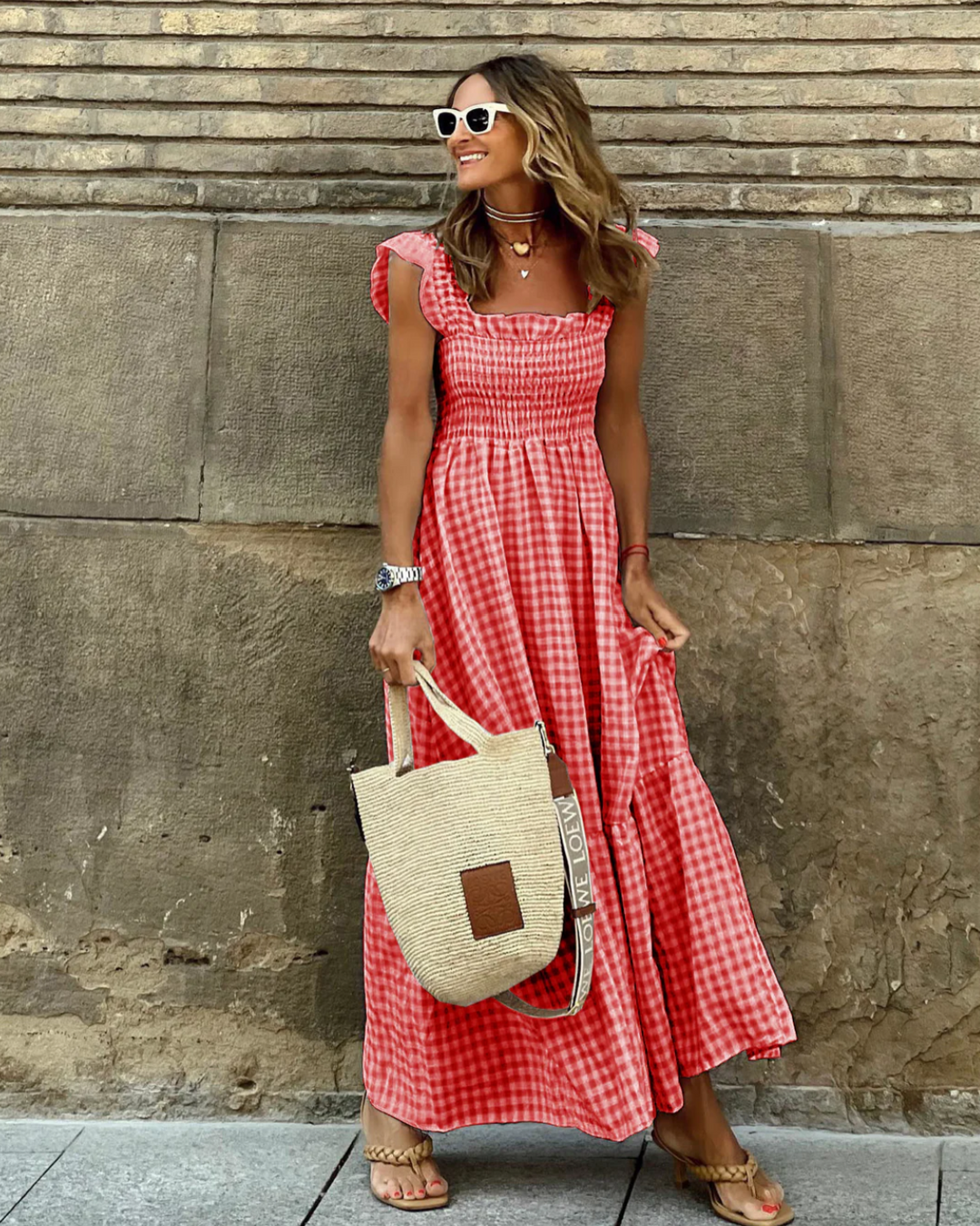 Idoia | Vestido maxi casual fruncido para eventos