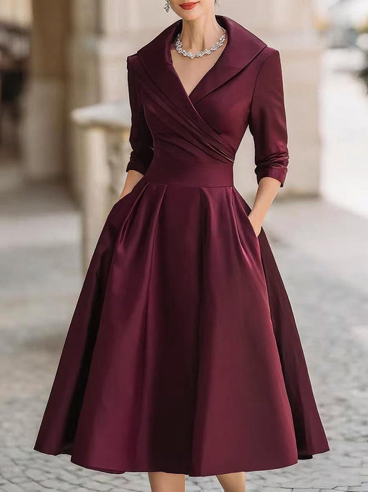 Victoria | Vestido midi elegante con manga larga y cuello cruzado