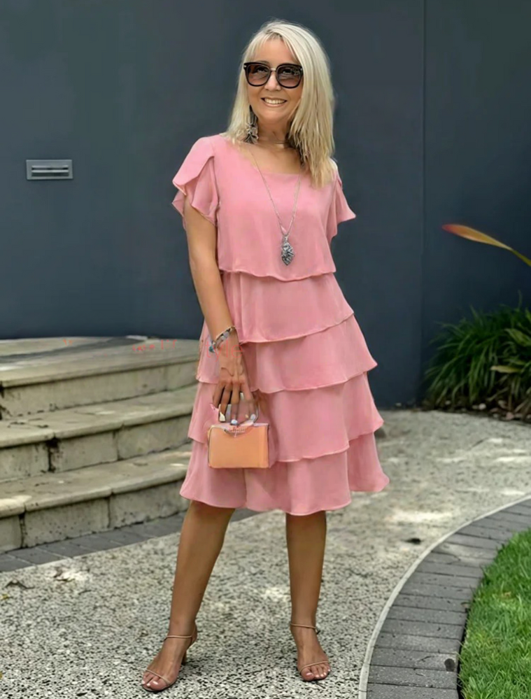 Karla | Damen Midi-Kleid mit Lagen und kurzen Ärmeln