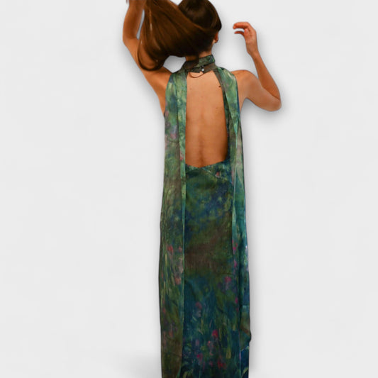 Carmen | Vestido maxi con cuello halter y estampado artístico largo
