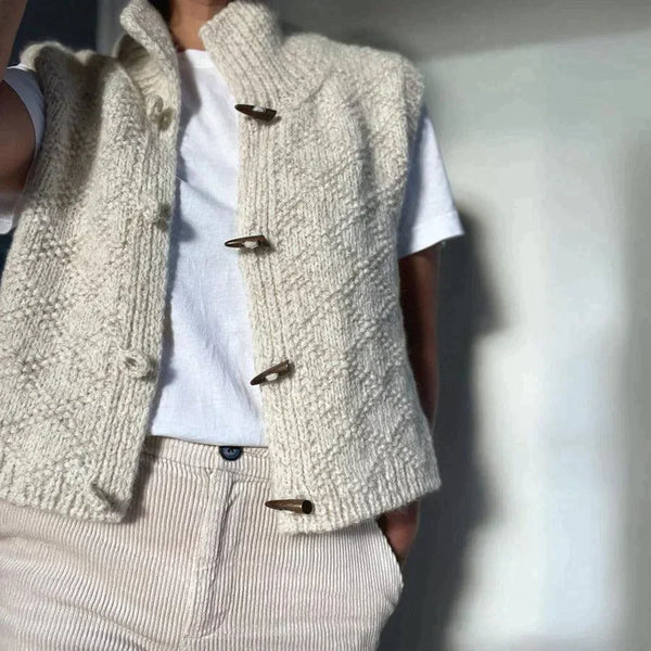 Marta | Cárdigan sin mangas para mujer con cuello alto y botones elegante | Versátil