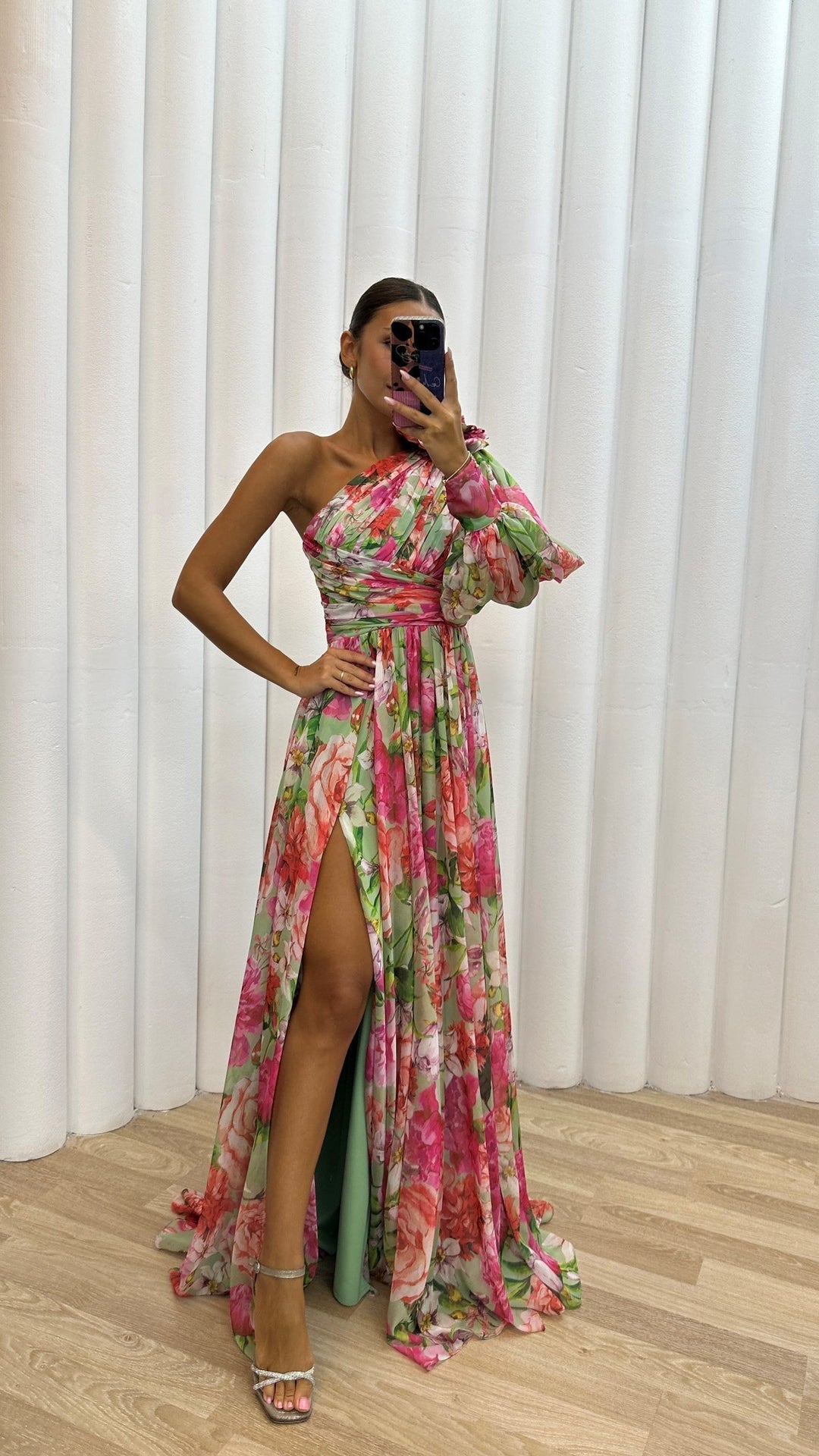 Oria | Elegantes Maxikleid für Damen mit Blumenmuster und Schlitz