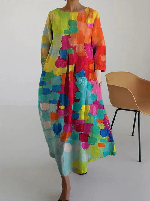 Avelina | Maxikleid für Damen mit künstlerischem Print und entspanntem Stil
