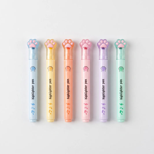 Rumi | Rotuladores fluorescentes pastel con tapa de huella gato