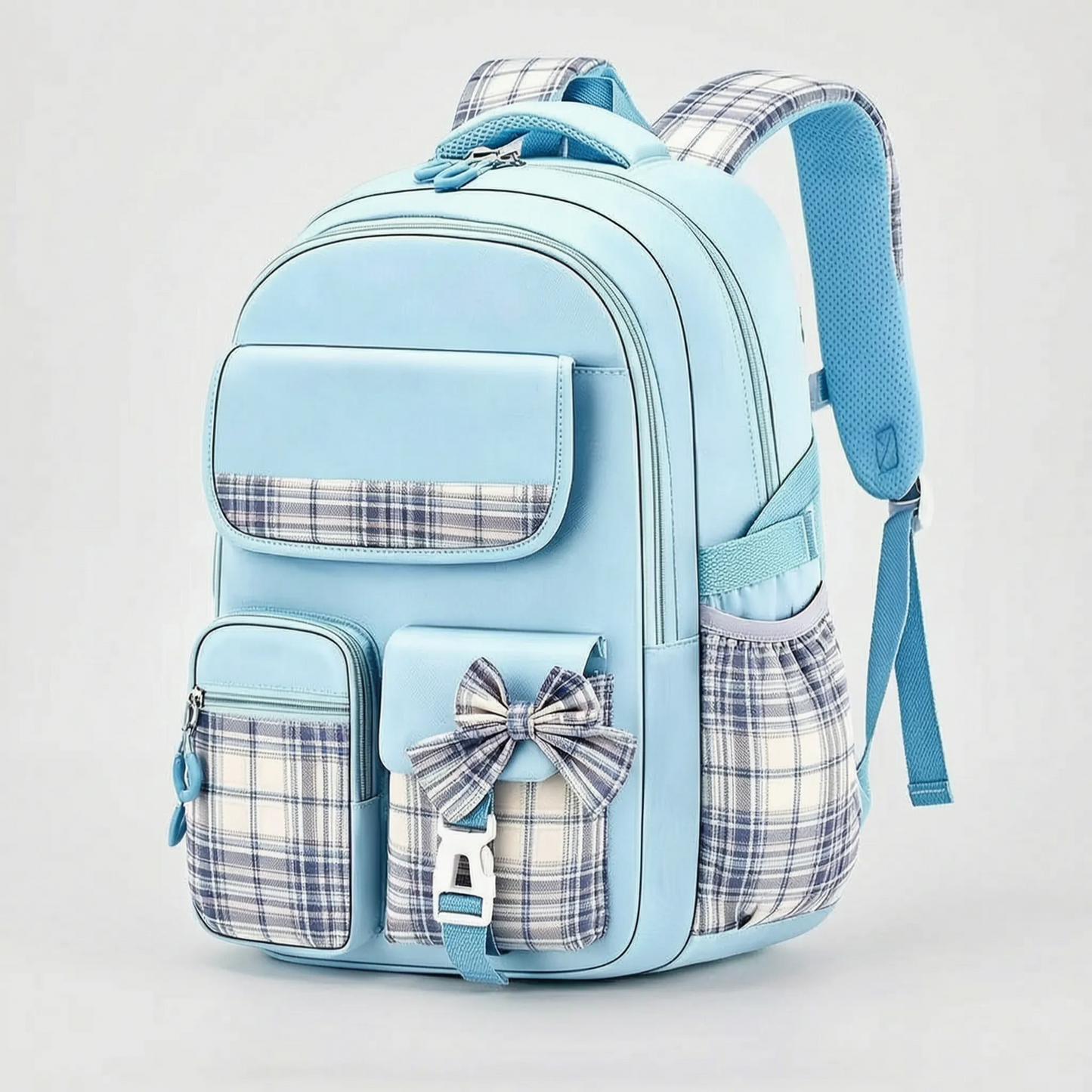 Chiki | Schulrucksack mit Karomuster und Taschen