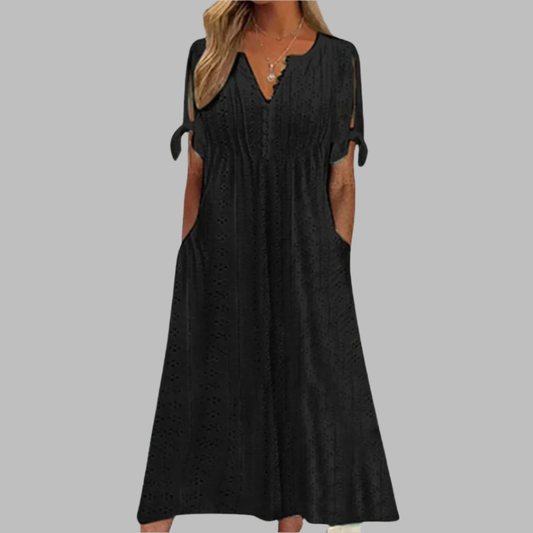 Belén | Vestido midi boho elegante con cuello en V y bolsillos