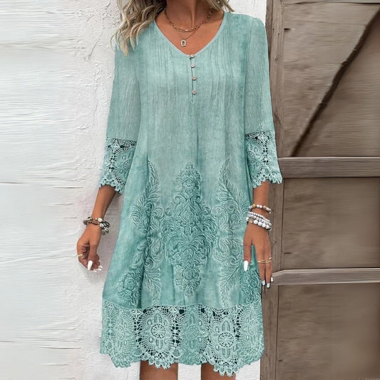 Ángeles | Vestido midi floral para mujer con encaje y cuello en V