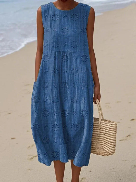 Orlena | Vestido maxi de verano sin mangas con bordados
