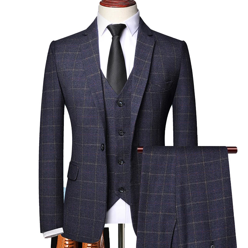 Damián | Traje de primavera para hombre de tres piezas con cuadros finos