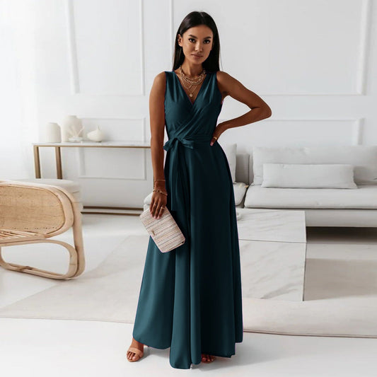 Aurea | Vestido maxi con cinturón y escote en V para mujer