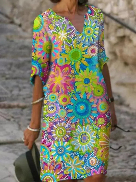 Taliana | Mini vestido floral para mujer con cuello en V favorecedor | Ligero