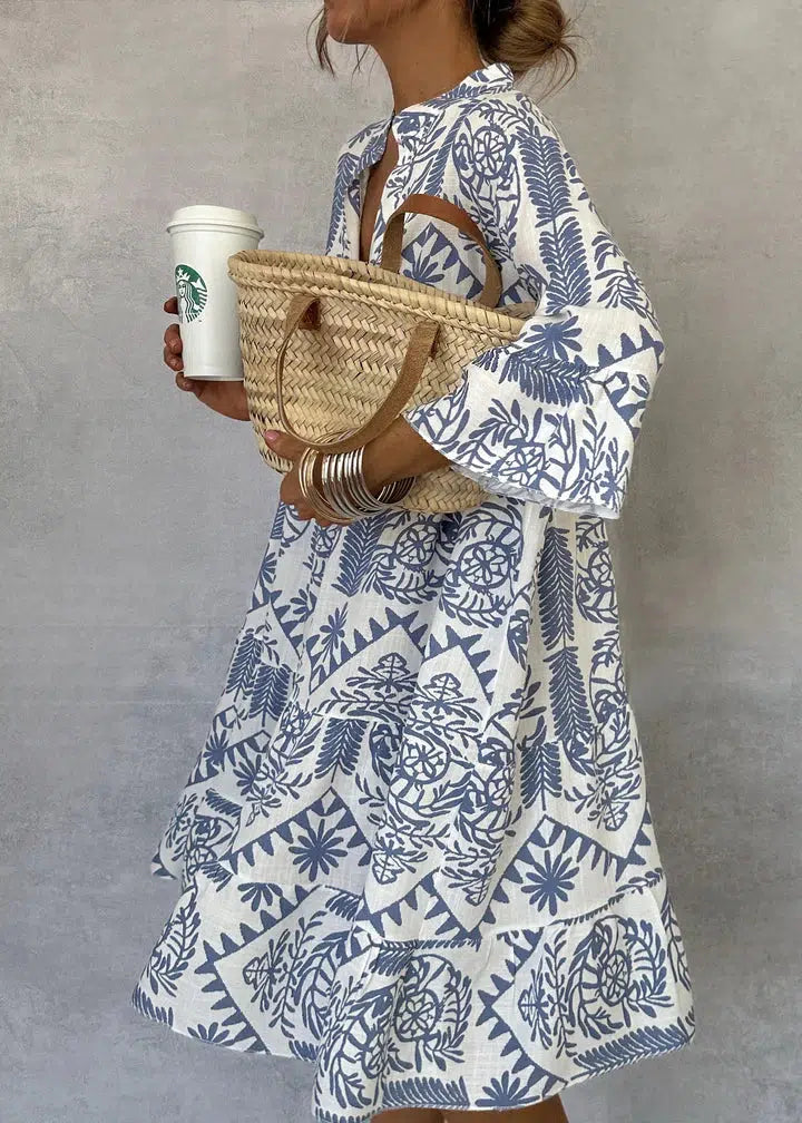 Victorina | Bedrucktes Kleid mit weitem, fließendem Ärmel