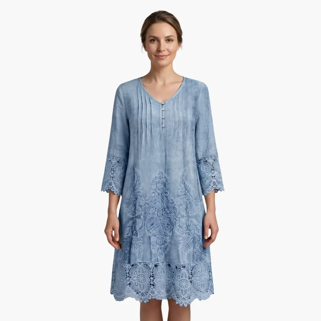 Emilia | Midikleid für Damen mit Stickerei und kurzen Ärmeln
