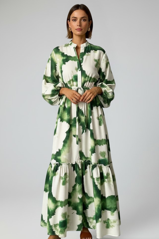 Lara | Vestido largo de mujer con manga larga y estampado con escote en V