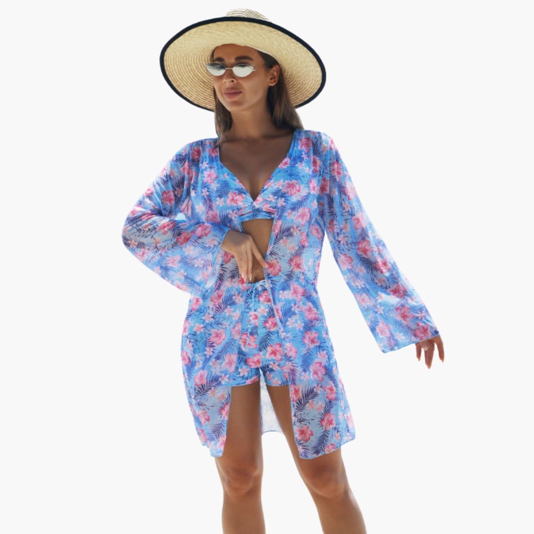 Teresa | Conjunto bikini para mujer de tres piezas con estampado