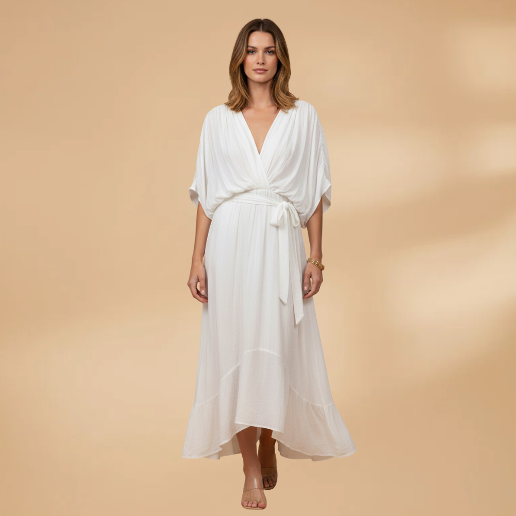 Angela | Chiffonkleid für Damen mit V-Ausschnitt und Schwung