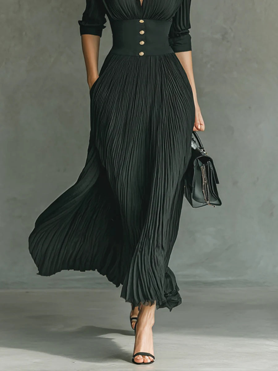 Salomé | Vestido largo con cintura ajustada y falda plisada