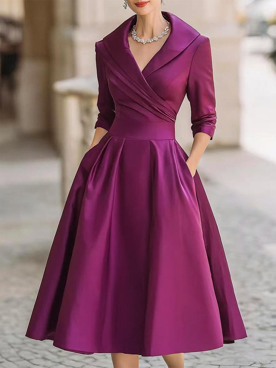 Aroa | Elegantes, überkreuztes Midi-Kleid mit V-Ausschnitt für Damen