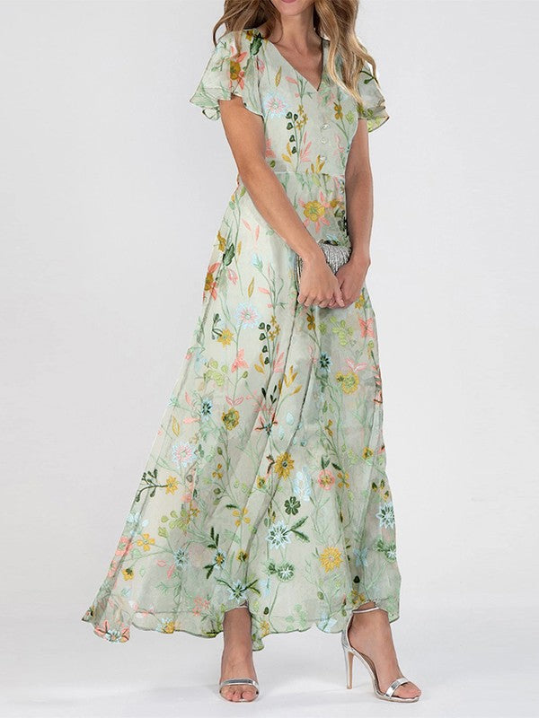 Raquel | Vestido maxi para mujer con flores y cuello en V