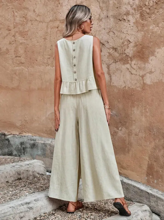 Begoña | Conjunto para mujer con top sin mangas y pantalón ancho