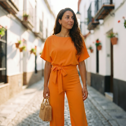 Helena | Mono casual de manga corta con cinturón para mujer