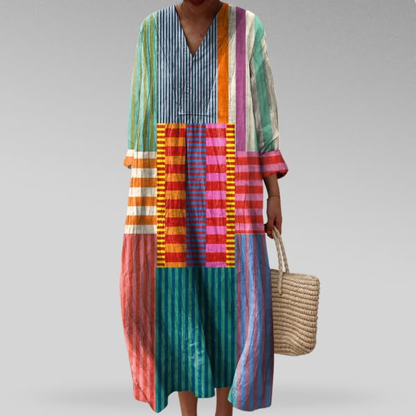 Vianey | Vestido largo de verano con estampado geométrico y manga larga