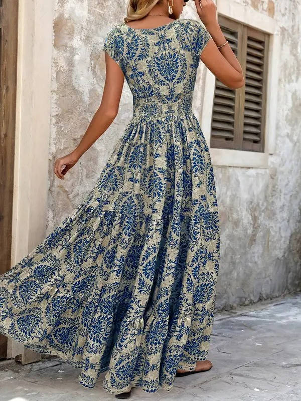 Cristina | Boho-Maxikleid für Damen mit Muster und Raffungen