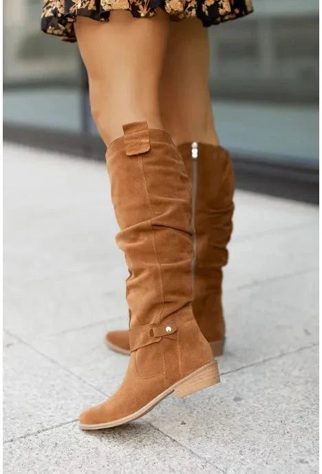 Botas largas de ante con cremallera