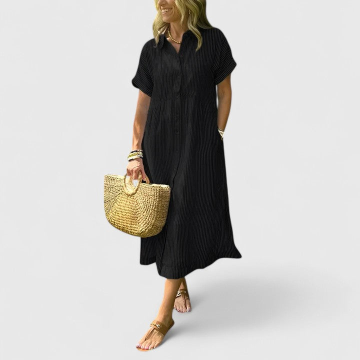 Cielo | Midikleid mit Knöpfen und geradem kurzem Ärmel