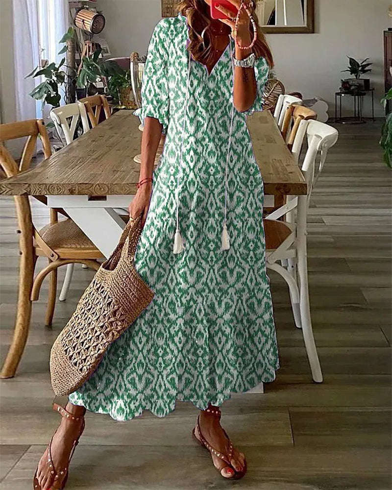 Mila | Langes Boho-Kleid mit ethnischem Muster  