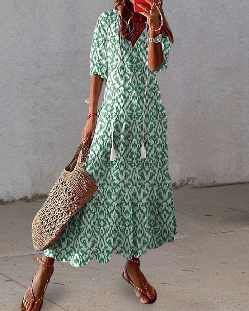 Mila | Langes Boho-Kleid mit ethnischem Muster  