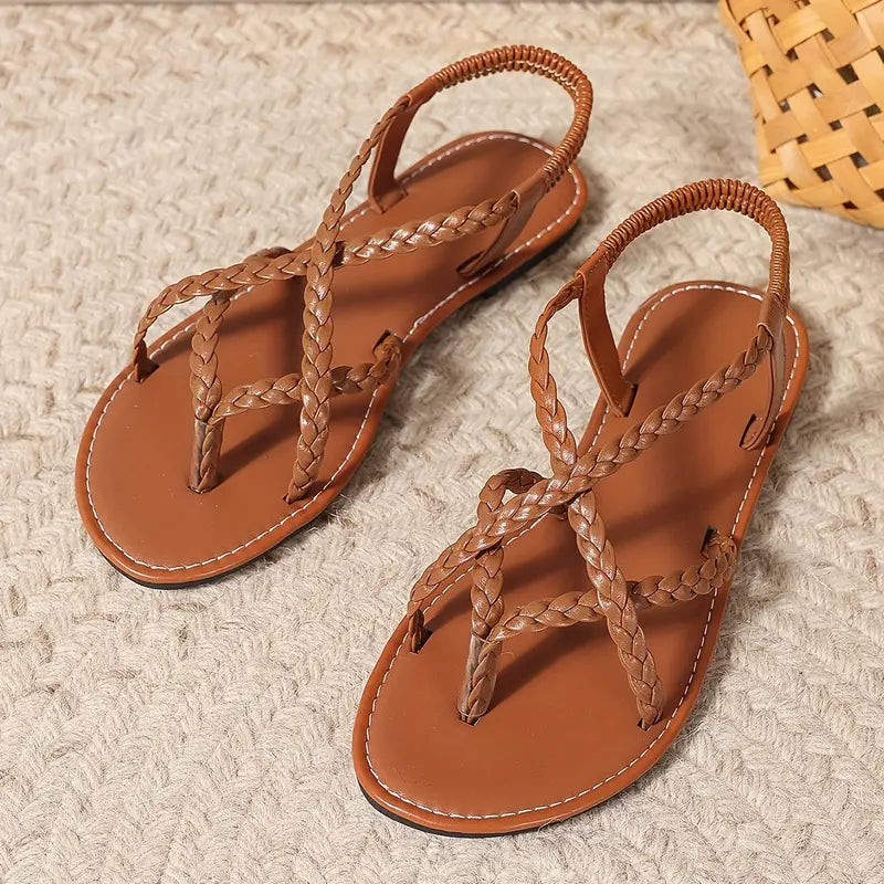 Juliana | Mujer sandalias planas con diseño trenzado y tiras cruzadas