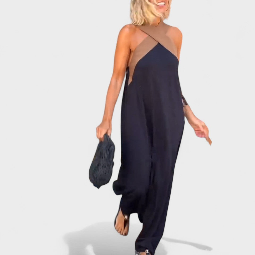 Manuela | Elegantes Maxikleid mit überkreuztem Ausschnitt und ärmellos  
