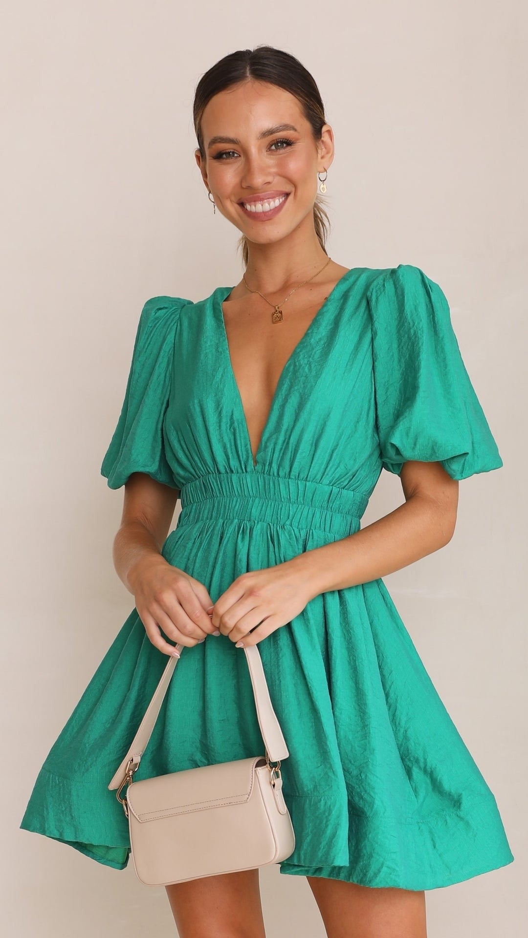 Darsela | Robe courte de printemps à manches bouffantes pour femme