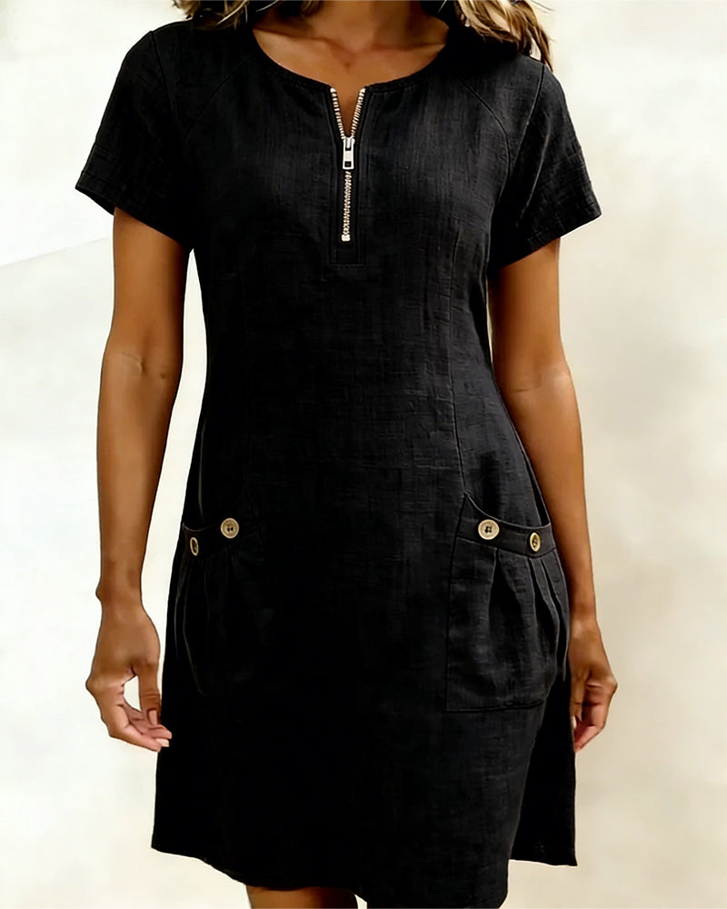 Renira | Vestido recto para mujer con cremallera y bolsillos
