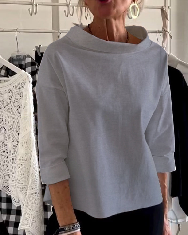 Xaviera | Top de punto para mujer con cuello barco y manga tres cuartos | Cómodo