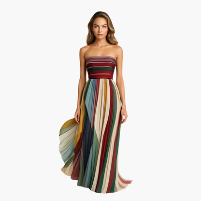 Mercedes | Robe maxi sans bretelles pour femme avec rayures élégantes
