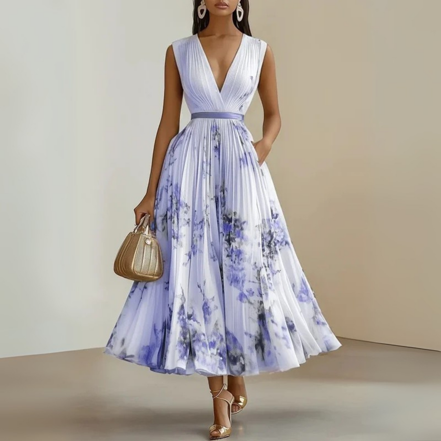 Andrea | Vestido maxi de verano de mujer sin mangas y estampado floral