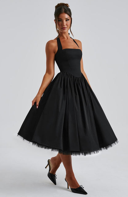 Lúa | Vestido midi halter para mujer para eventos