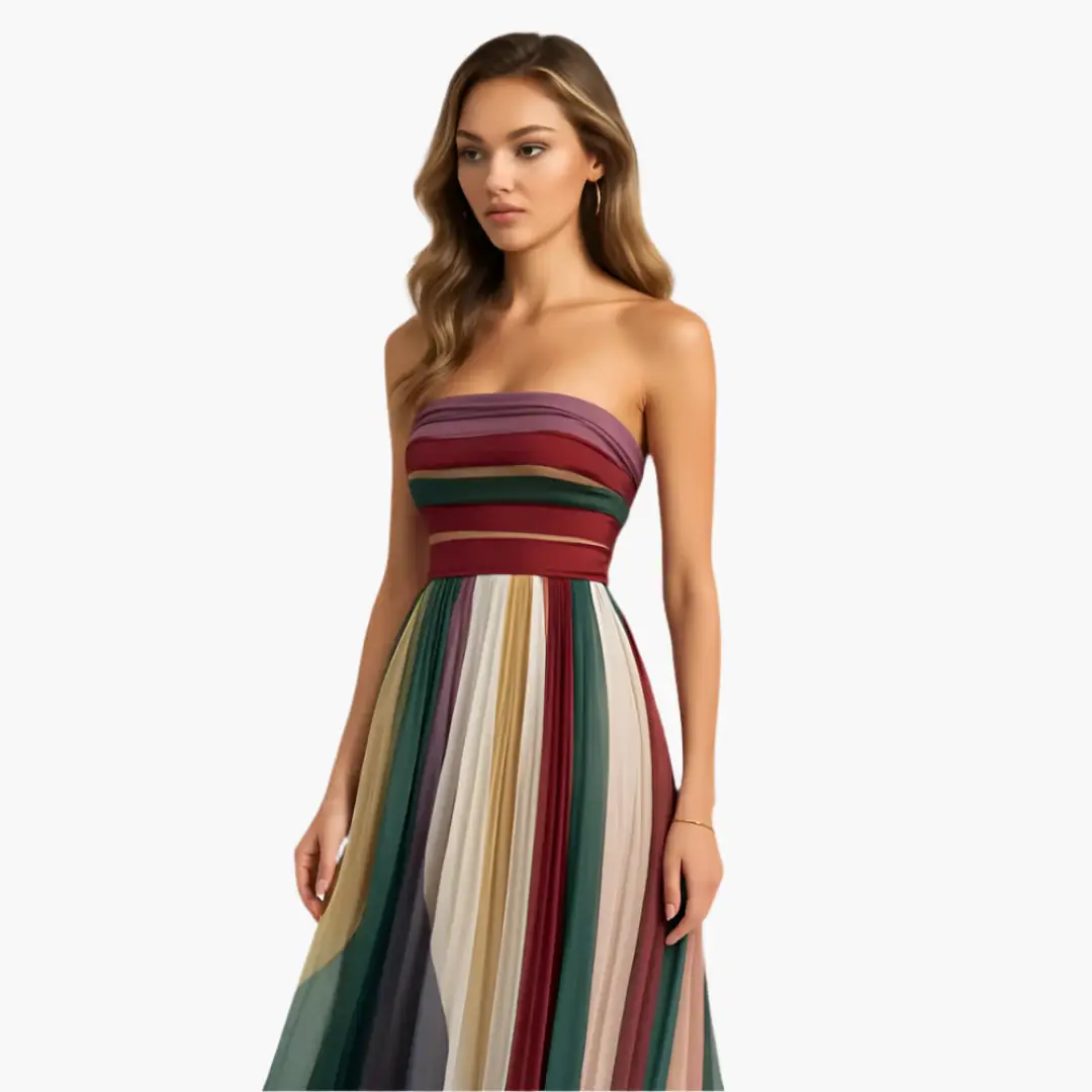 Mercedes | Robe maxi sans bretelles pour femme avec rayures élégantes
