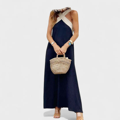 Manuela | Elegantes Maxikleid mit überkreuztem Ausschnitt und ärmellos  