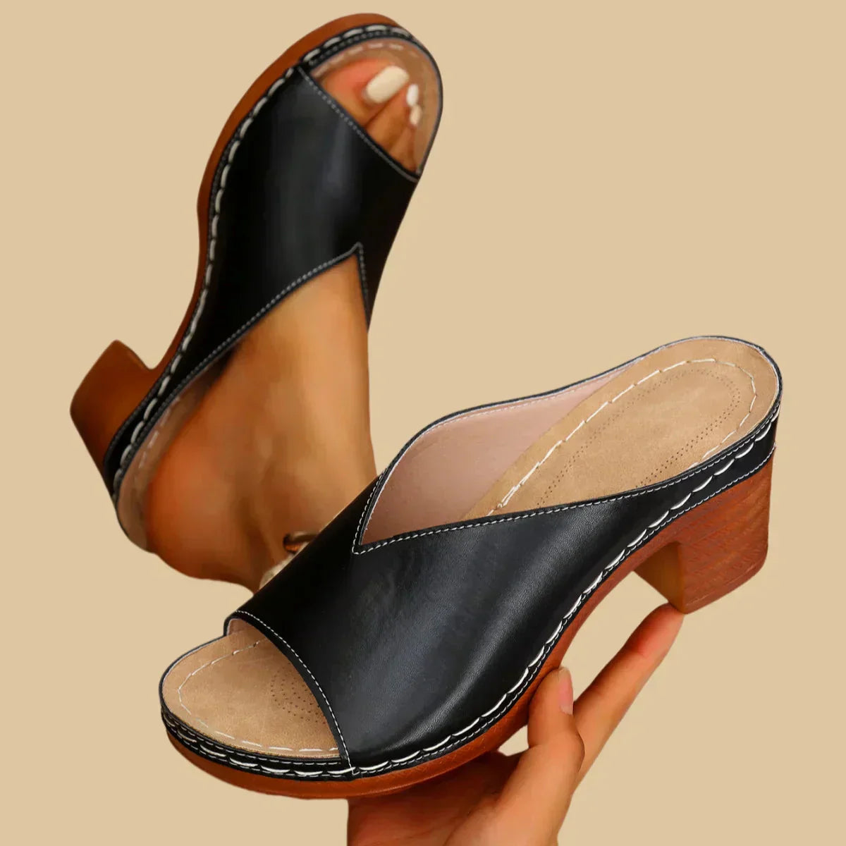 Rocío | Sandalias ortopédicas con tacón grueso y diseño abierto