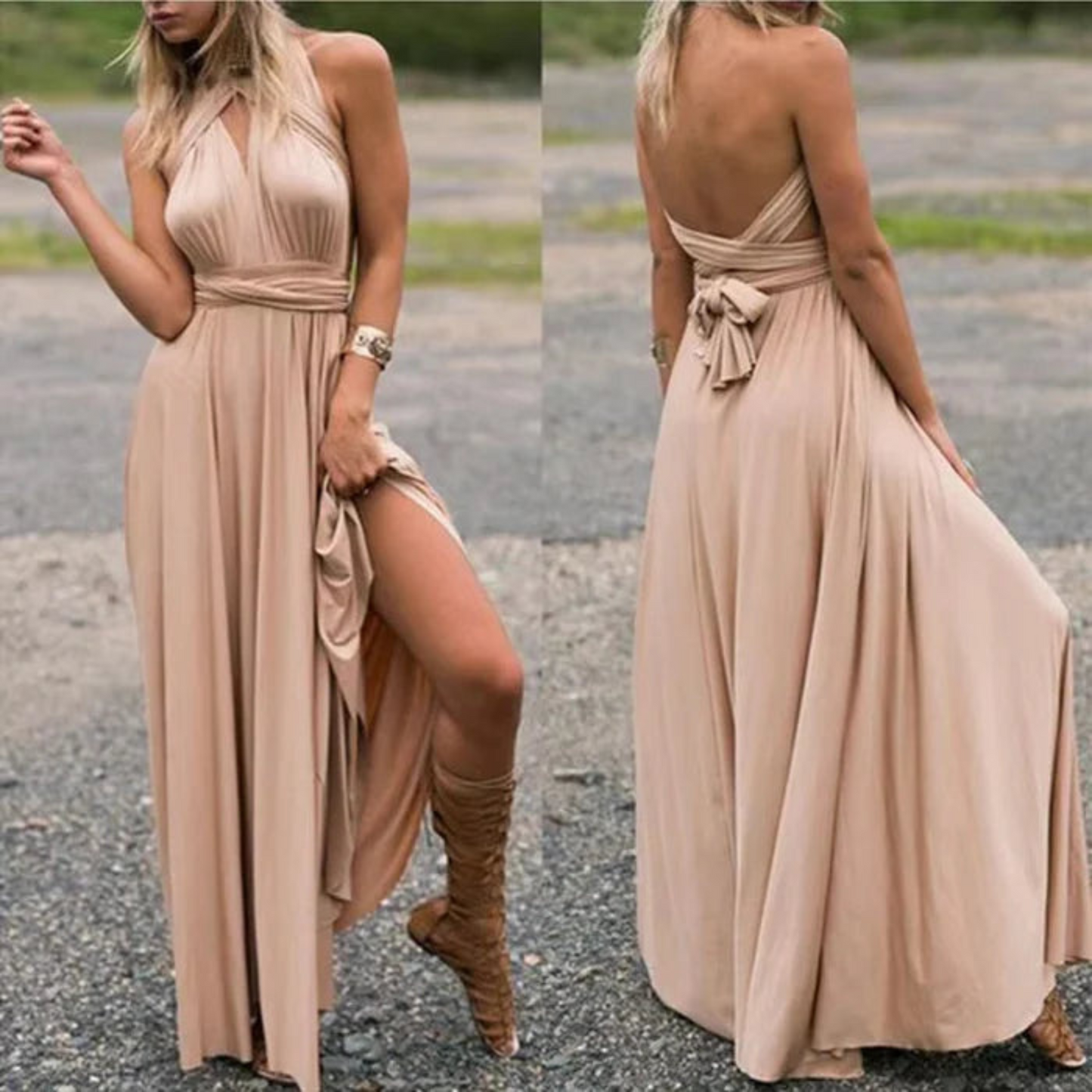 Elena | Vestido largo con espalda descubierta y diseño multiuso