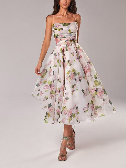 Celia | Vestido midi para mujer con tirantes finos y línea A