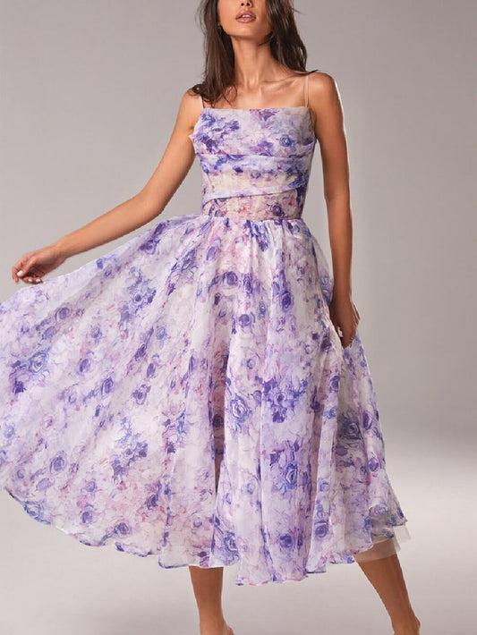 Celia | Vestido midi para mujer con tirantes finos y línea A