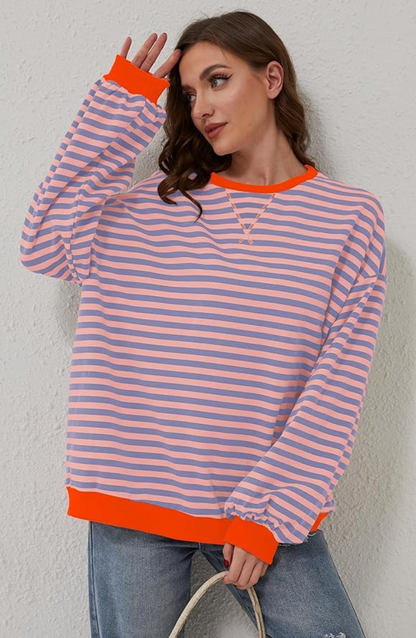 Elisa | Jersey de mujer de primavera a rayas con cuello redondo
