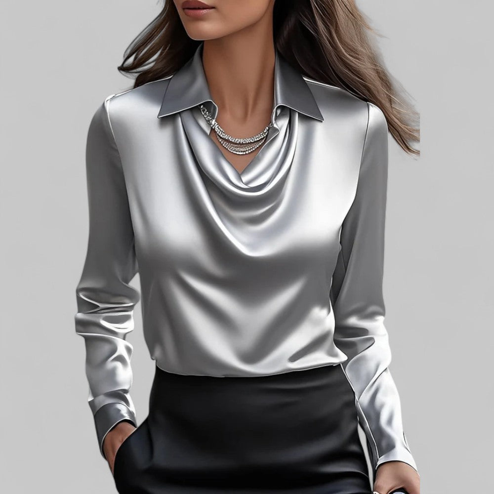 Candela | Blusa satinada para mujer con cuello drapeado elegante
