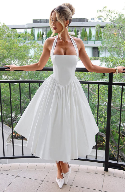 Lúa | Vestido midi halter para mujer para eventos
